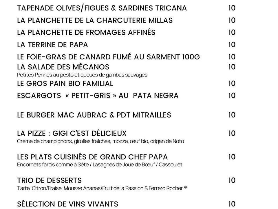 Menu at La Mécanique des Frères Bonano restaurant, Colombières-sur-Orb