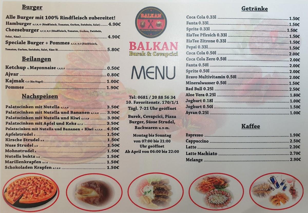 Speisekarte Von Balkan Burek & Cevapcici Restaurant, Wien