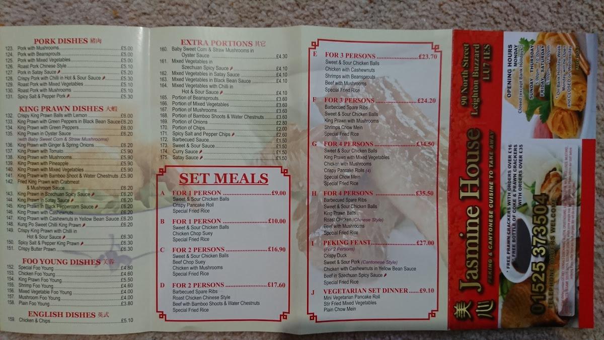 Menu at Jasmine House fast food, Leighton Buzzard