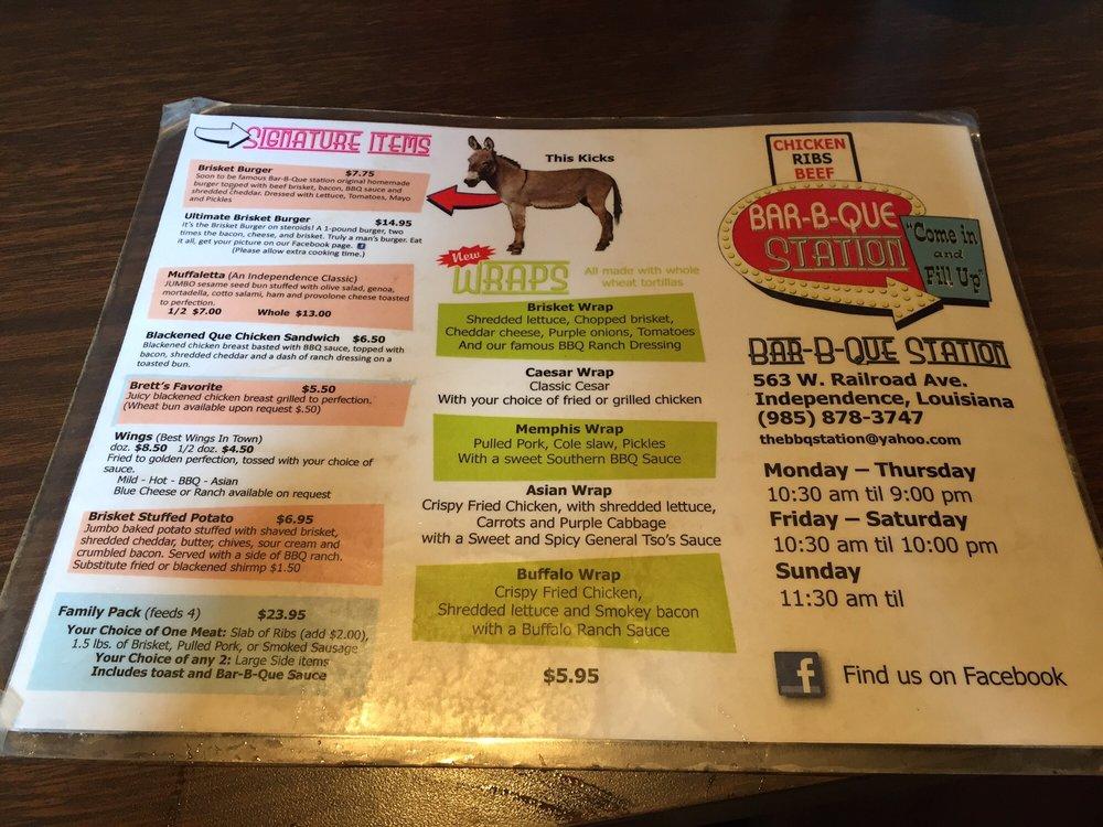 Menu at BarBQue Station 1 Independence, Independence