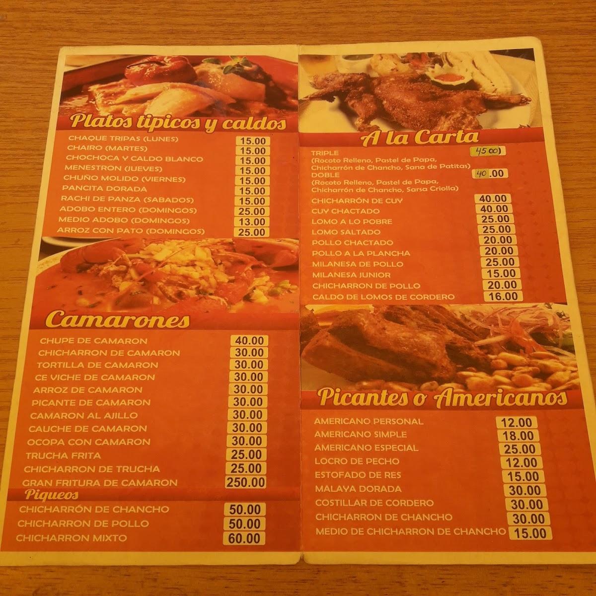 Menu at El Sabor de Marcial restaurant, Arequipa