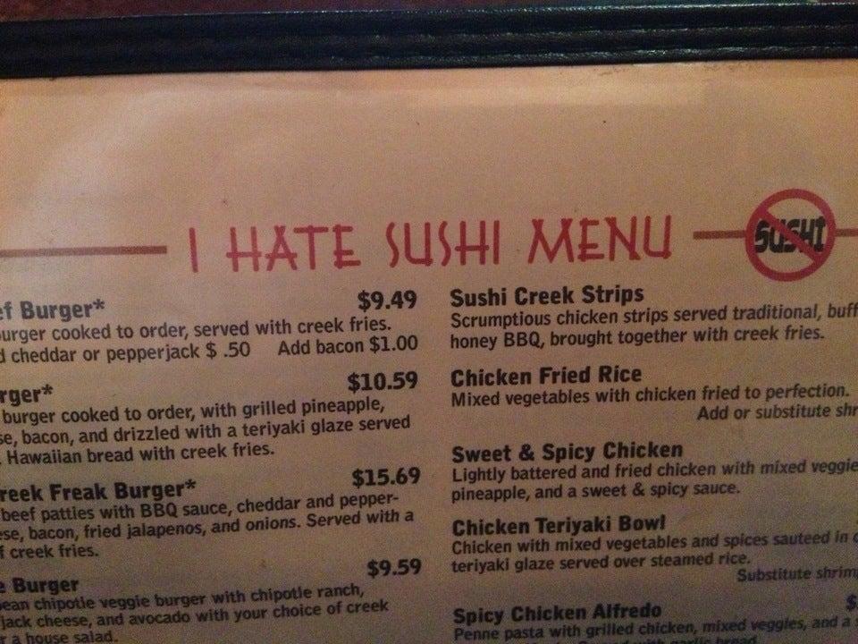 Menu at Sushi Creek restaurant, Queen Creek