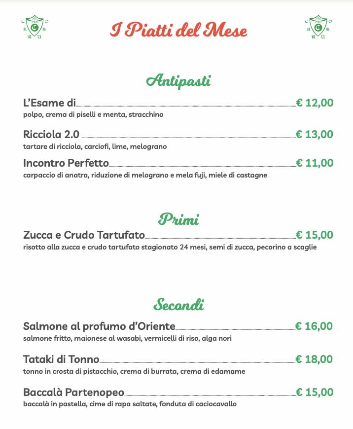 Menu da Caruso pizzeria Bologna