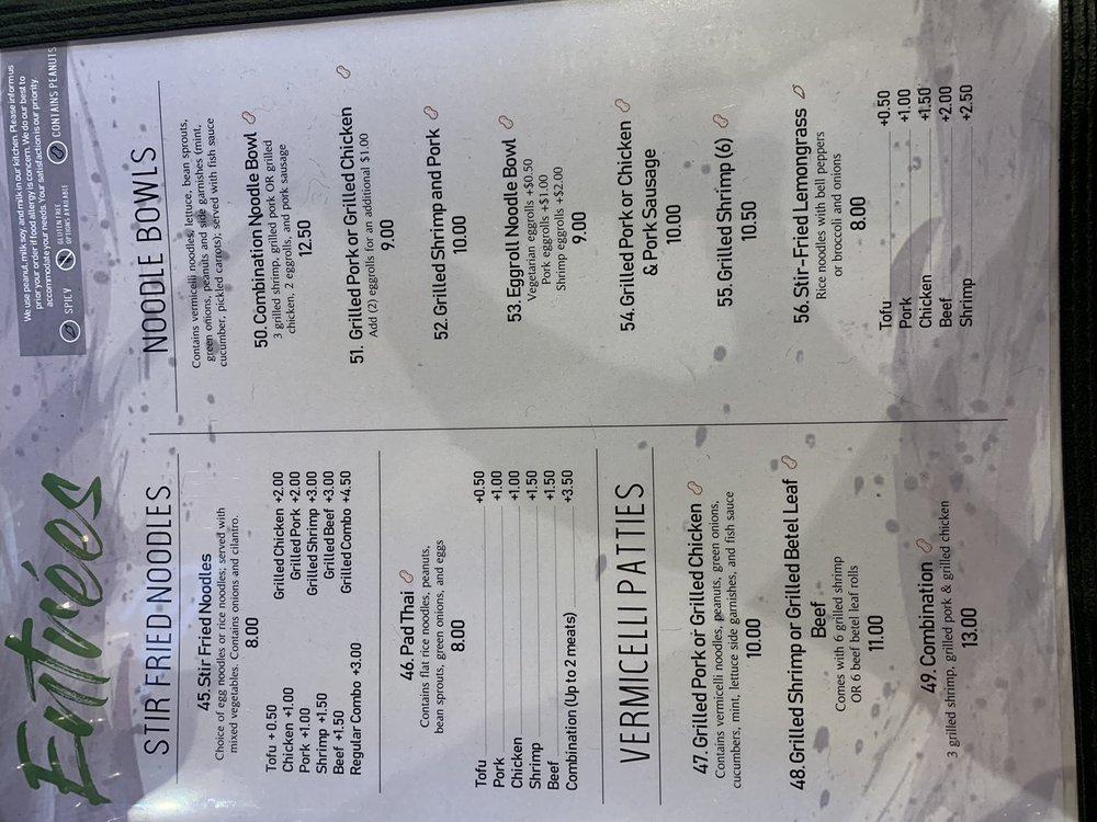 Menu at Basil Leaf Vietnamese Restaurant, Albuquerque