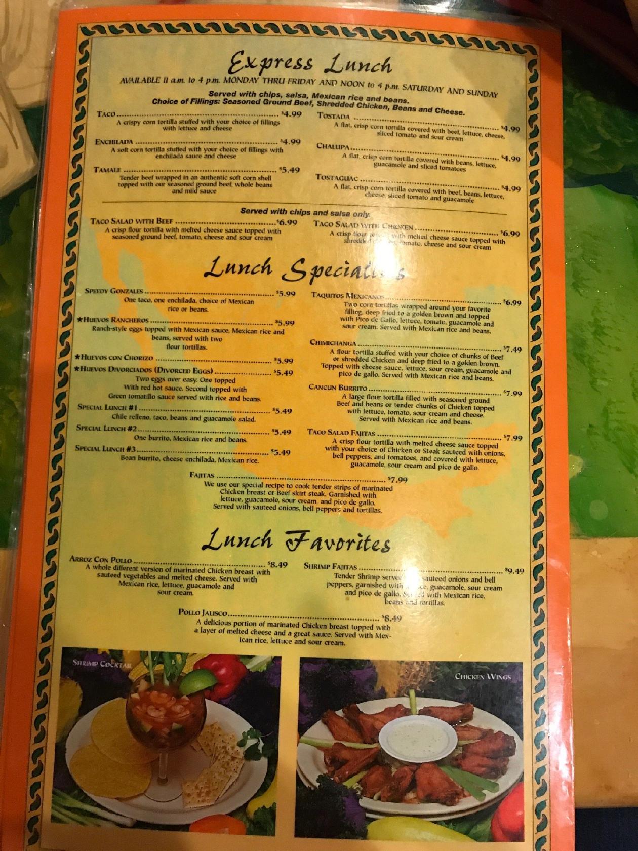 Menu At Cancun Mexican Grill & Bar, Sevierville