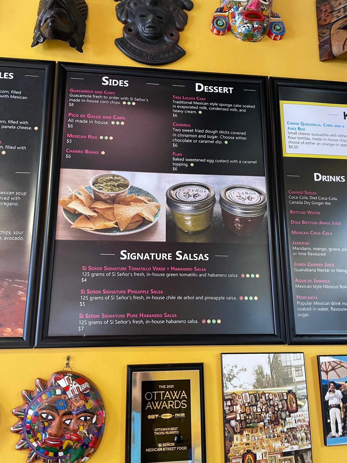 Menu at Sí Señor Mexican Street Food restaurant, Ottawa