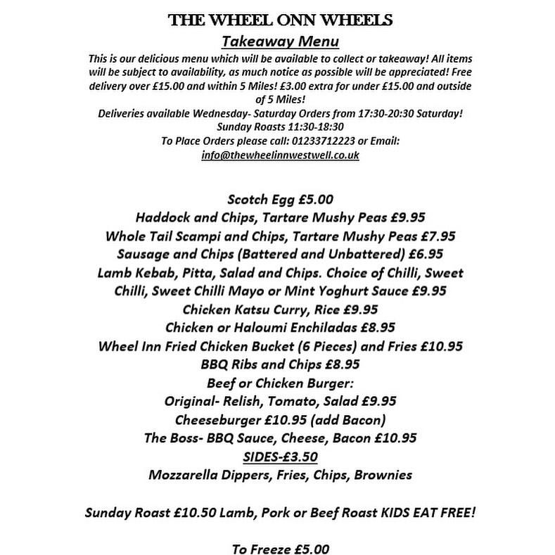 Menu at Wheel Inn pub & bar, Ashford, Westwell Lane