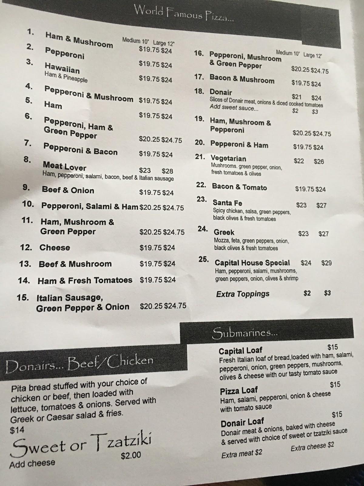 Menu at Capital Pizza and steak house steakhouse, St. Albert, 17 St Anne St