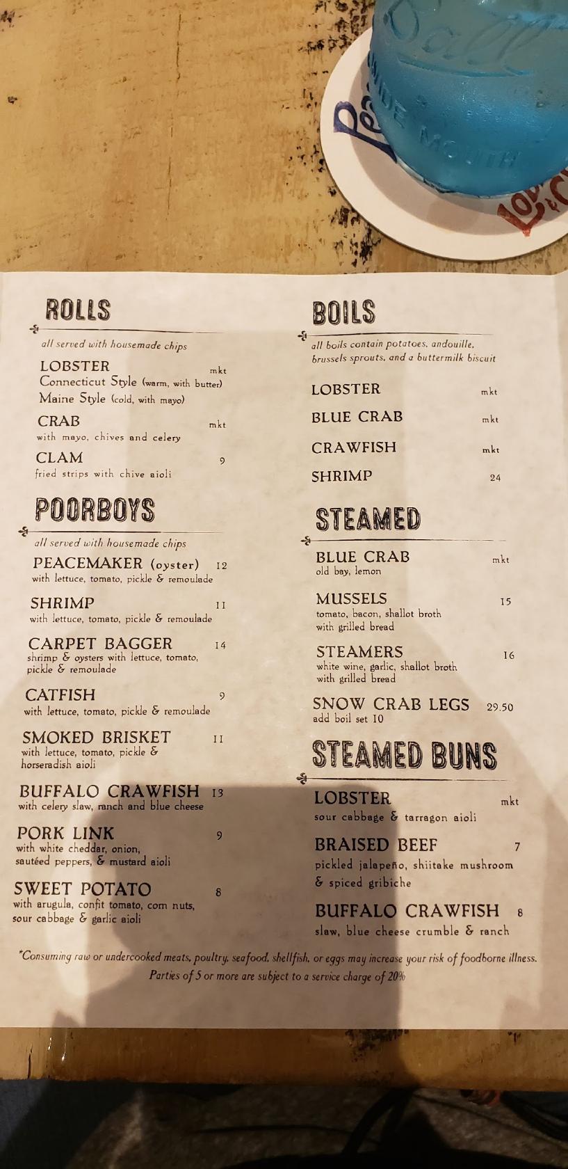 Menu at Peacemaker Lobster & Crab Co. restaurant, Tulsa