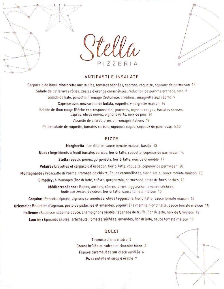 Menu at Stella Pizzeria, Montréal, Laurier Ave E
