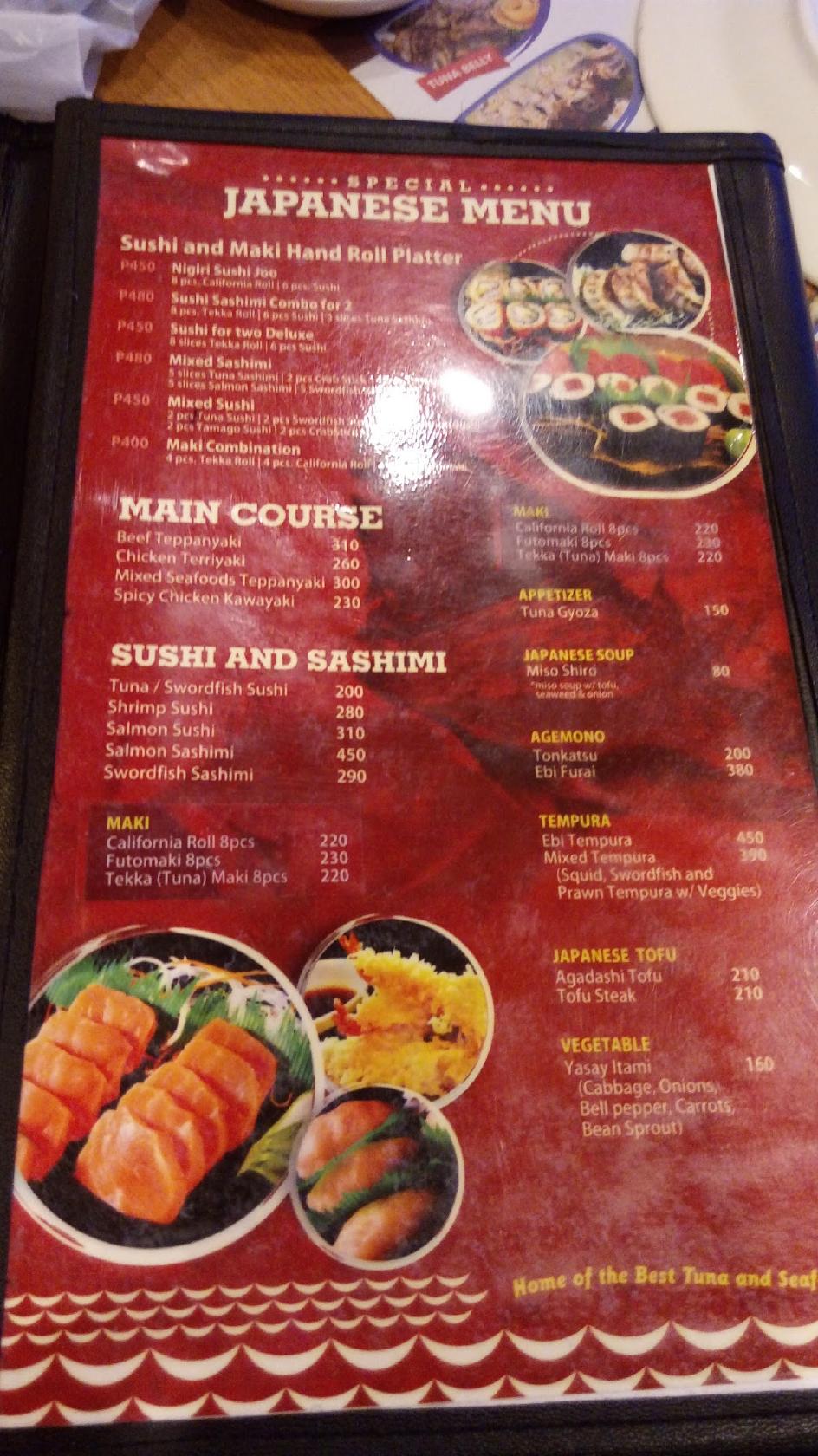 Menu at Marinatuna Seafood Restaurant, Davao City
