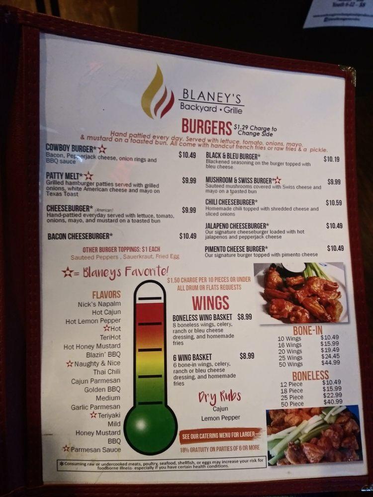 Menu at Blaney's Backyard Grille pub & bar, Elgin
