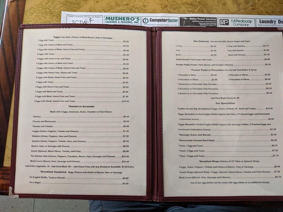Menu at Coffee Break Cafe, Hampden, 75 Main Rd N