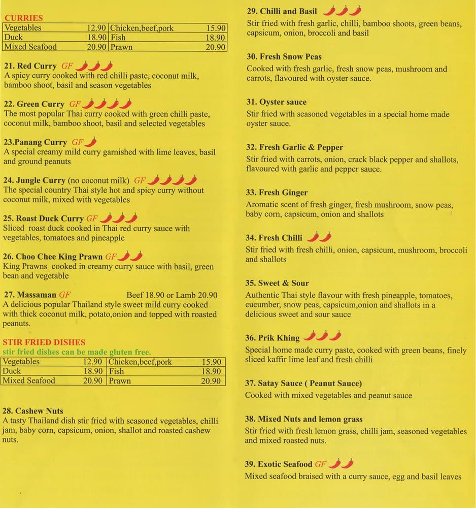 Menu at Red Chilli Thai Bargara, Bargara