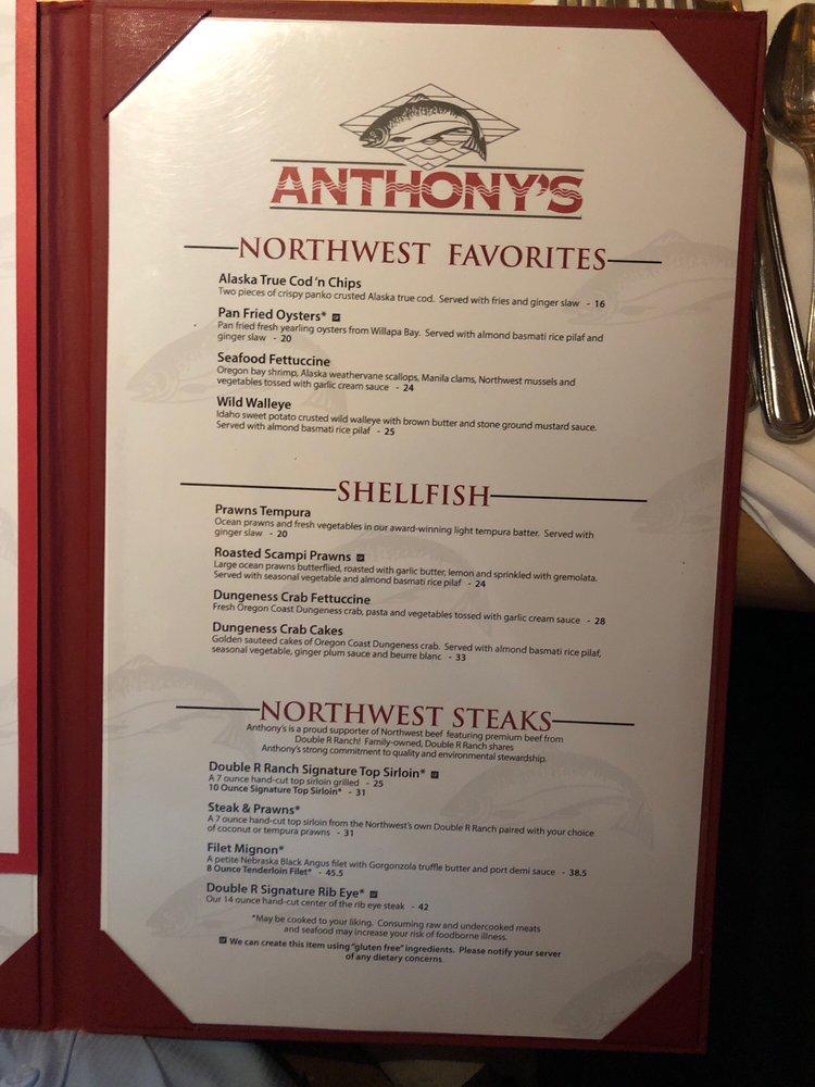 Menu at Anthony's at Coeur d'Alene restaurant, Coeur d'Alene