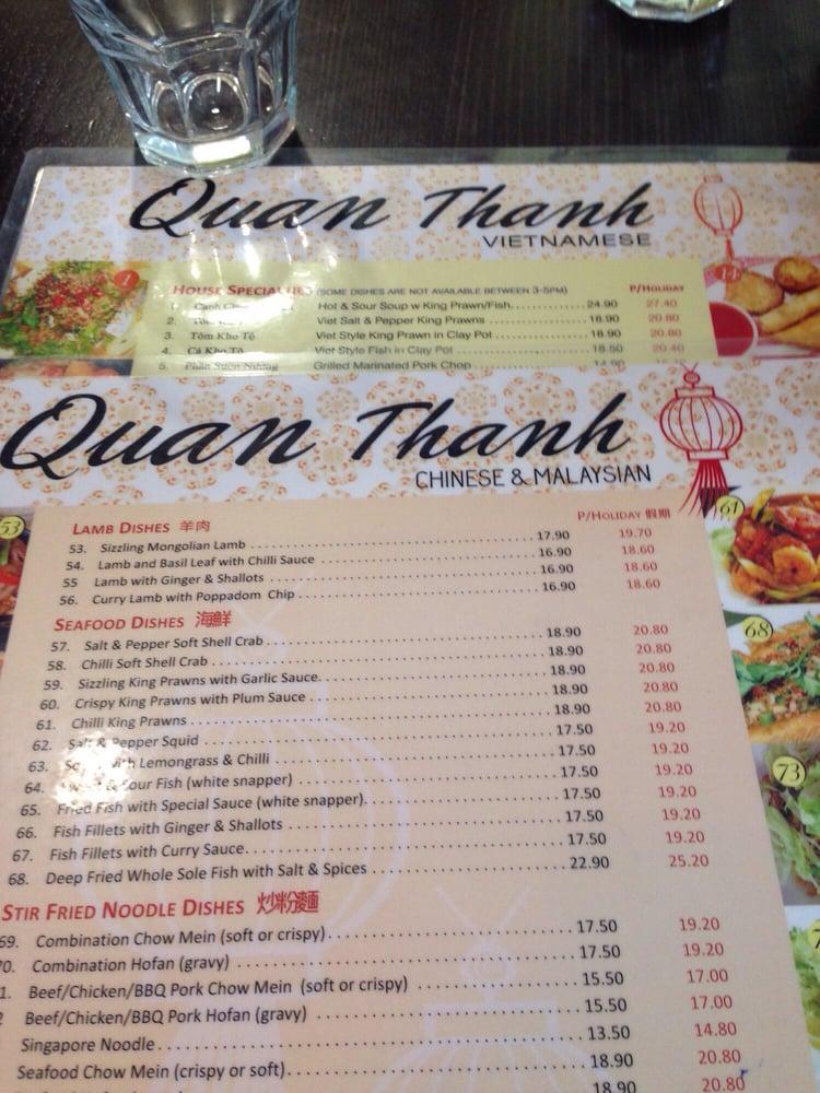 Menu at Quan Thanh restaurant, West End