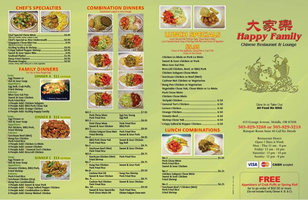 Menu at Happy Family Restaurant, Molalla