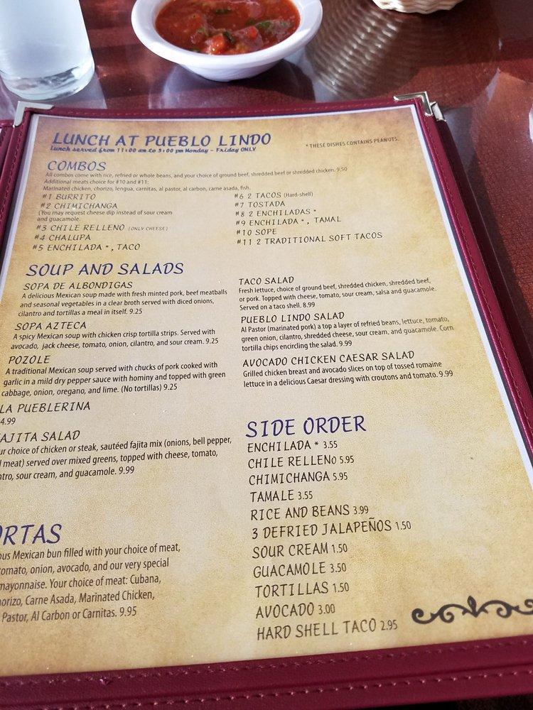 Menu at Pueblo Lindo restaurant, Meridian