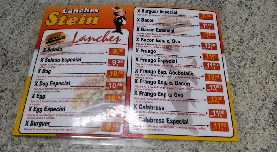 Lanches Stein cardápio