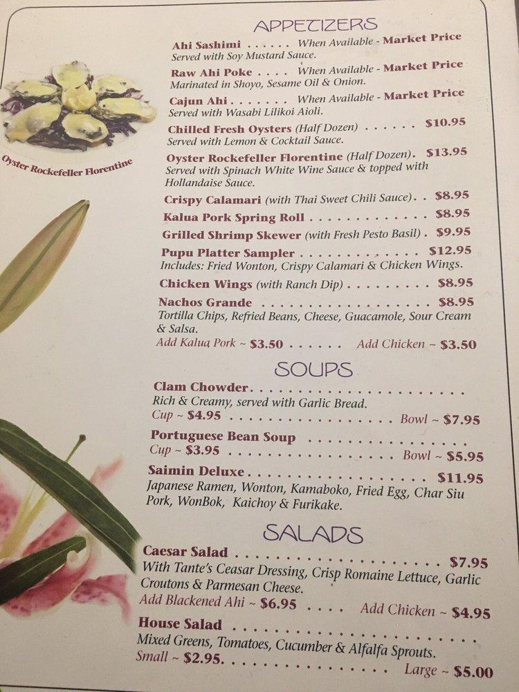 Menu at Tante's Island Cuisine restaurant, Kahului