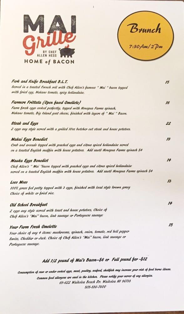 Menu at Mai Grille by Chef Allen Hess pub & bar, Waikoloa Village