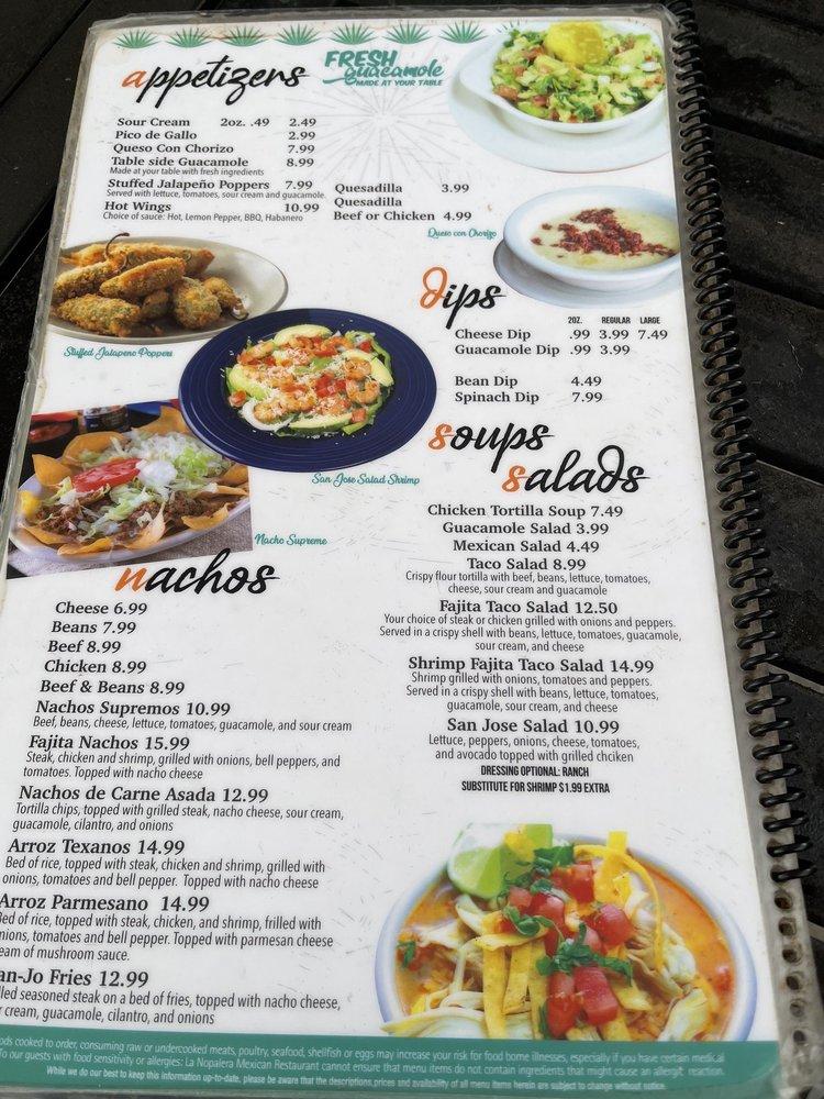 Menu at La Nopalera Mexican Restaurant, Jacksonville, 725 Skymarks Dr #1