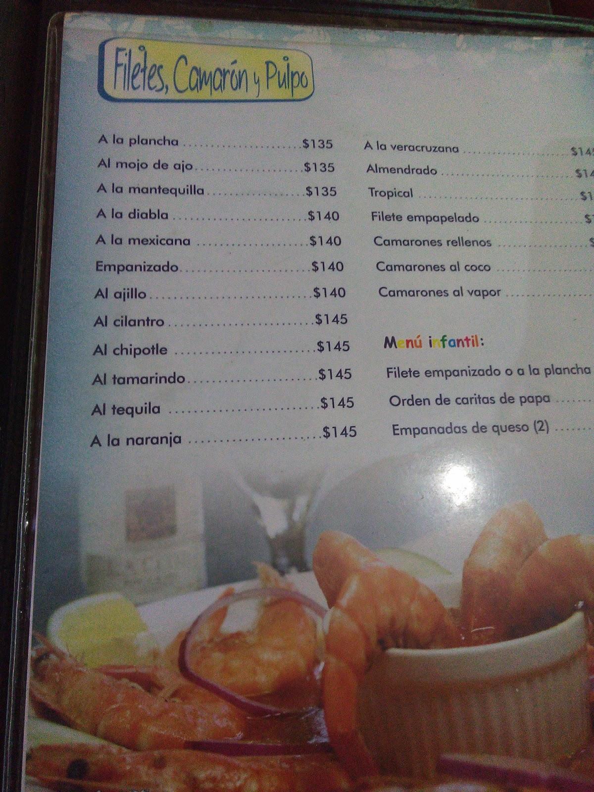 Carta del restaurante Mariscos Pepe, Guadalajara, Misiones 599