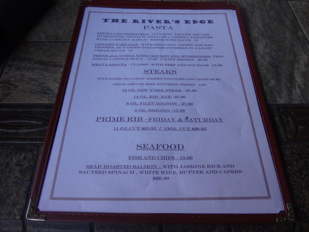 Menu at The River's Edge restaurant, Knights Ferry, Sonora Rd