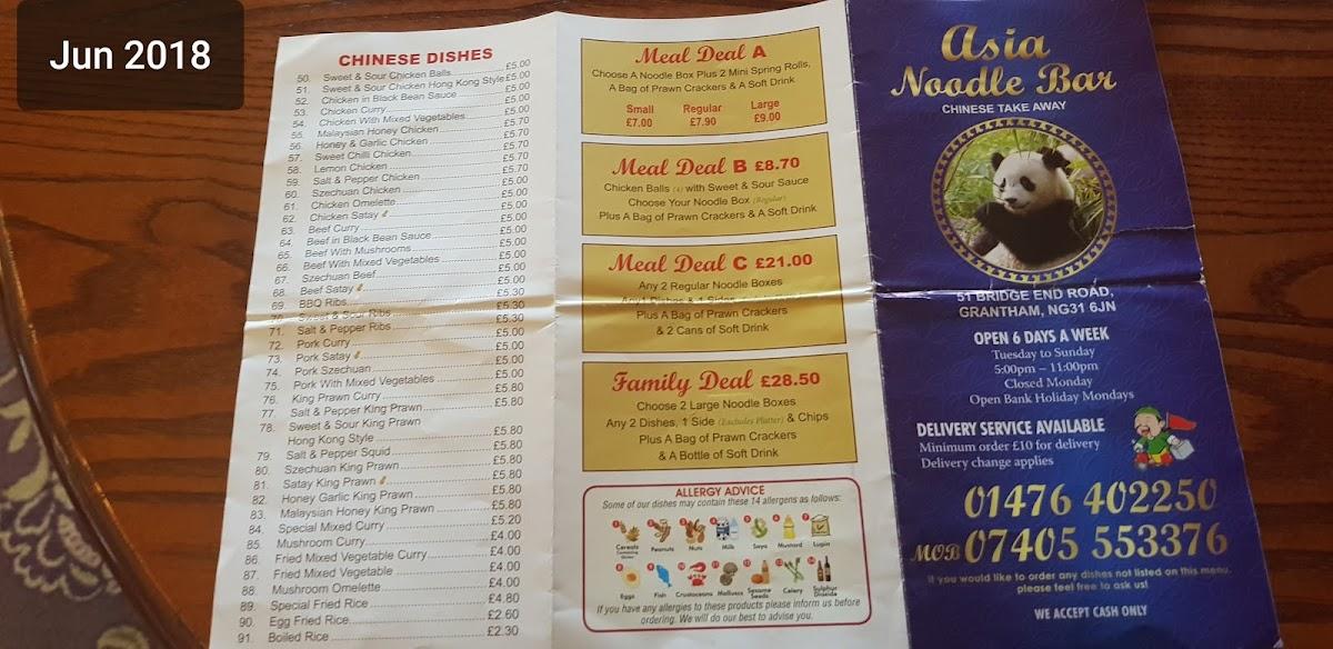 Menu at Asian Noodle Bar, Grantham, 51 Bridge End Rd
