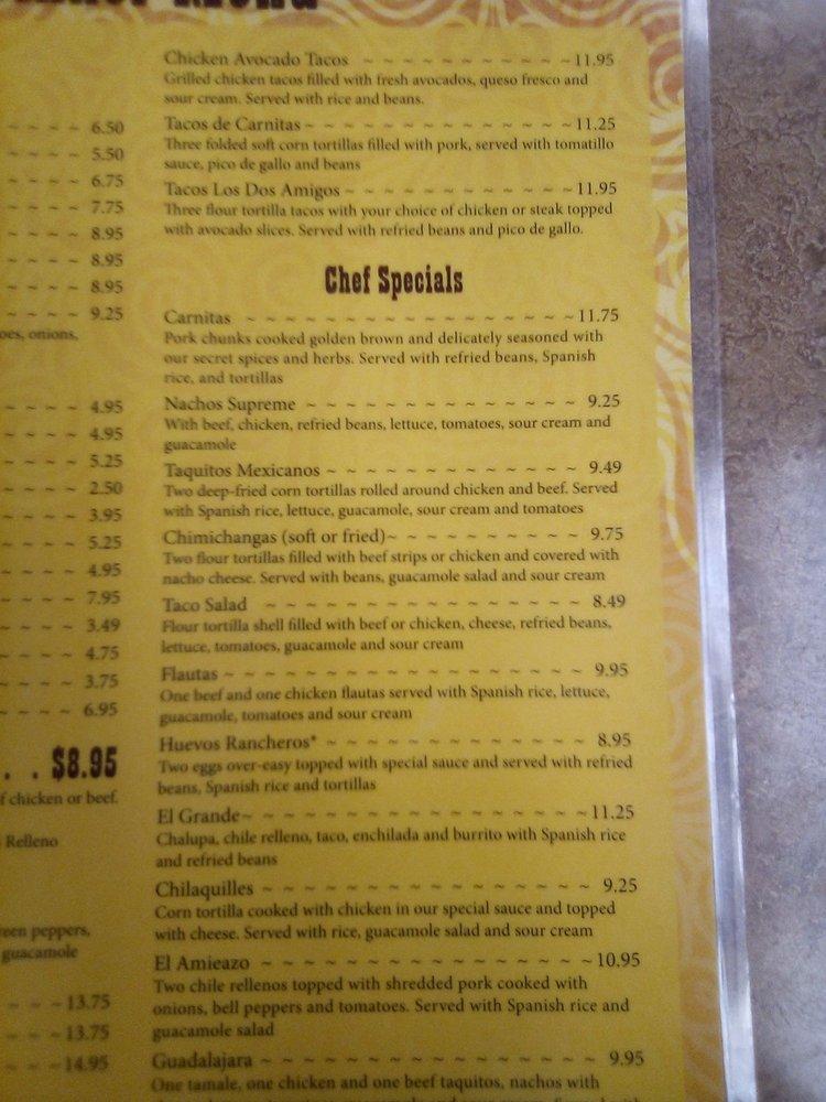 Menu at Los Dos Amigos Mexican Restaurant, Bowling Green