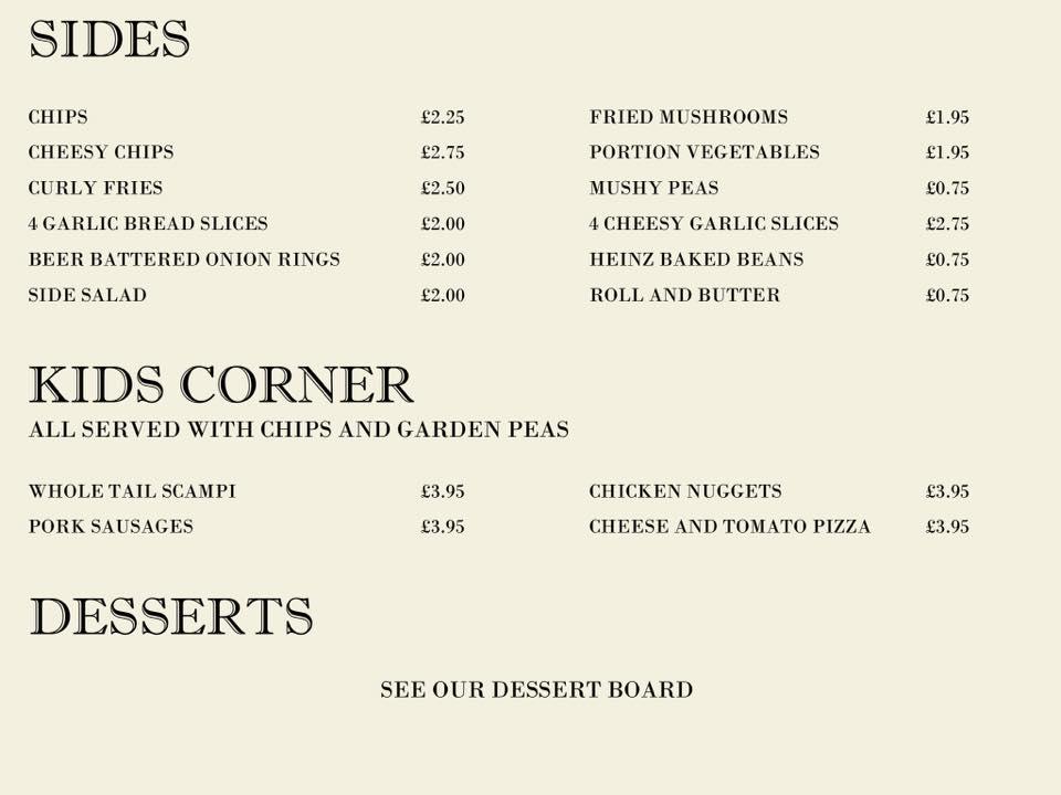 Menu at The Malt Shovel pub & bar, Bubbenhall, 2 Lower End