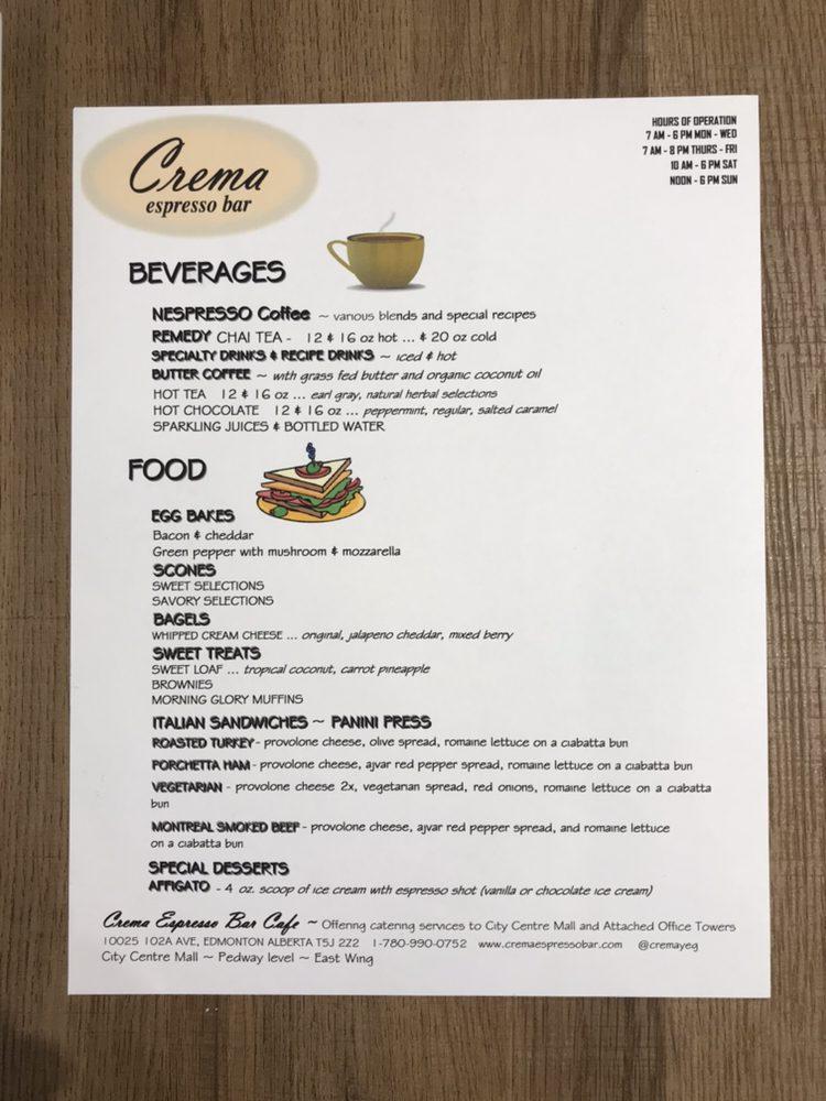 Menu at Crema espresso bar, Edmonton
