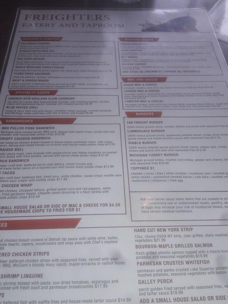 Menu at Freighters Eatery & Taproom restaurant, Port Huron