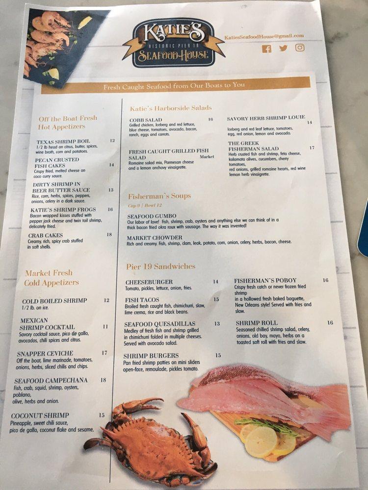 Menu at Katie's Seafood House restaurant, Galveston