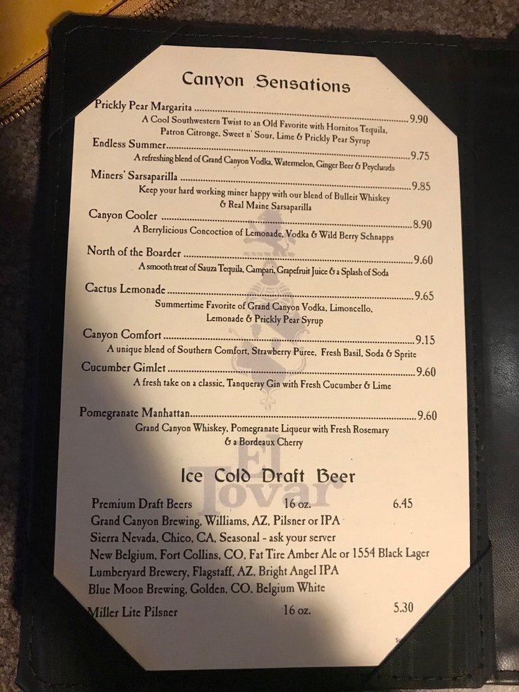 Menu at El Tovar Dining Room pub & bar, Grand Canyon Village, 1 El Tovar Rd