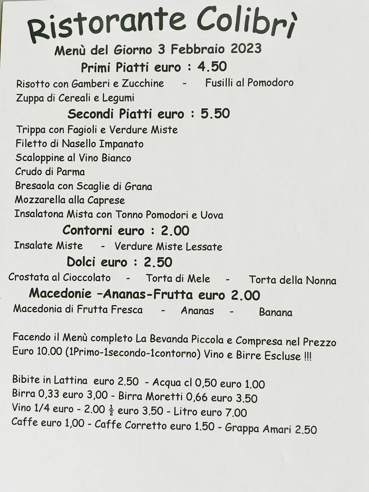 Menu di Ristorante Self Service Colibri' Bellusco 