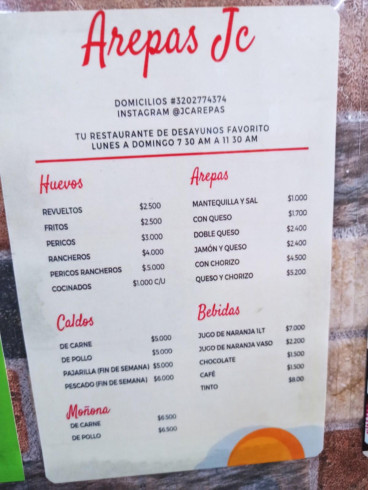 Menu at Arepas jc restaurant Bogotá