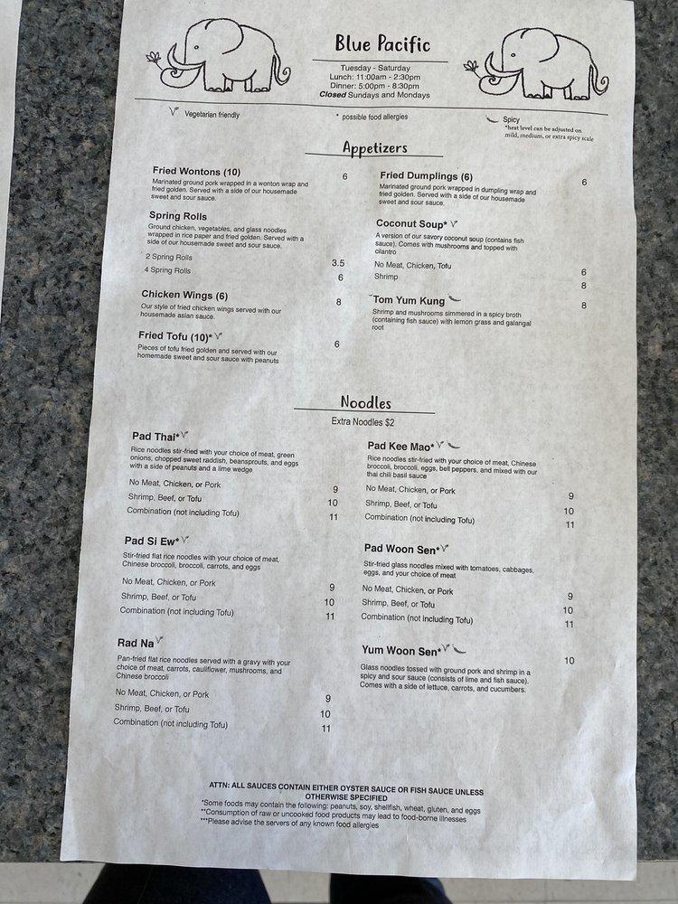 Menu at Blue Pacific at Hoover Food Mart restaurant, Birmingham