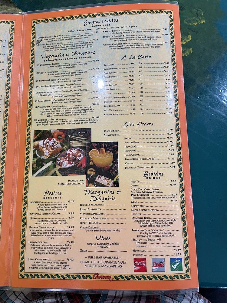 Menu at Cancun Mexican Grill & Bar, Sevierville