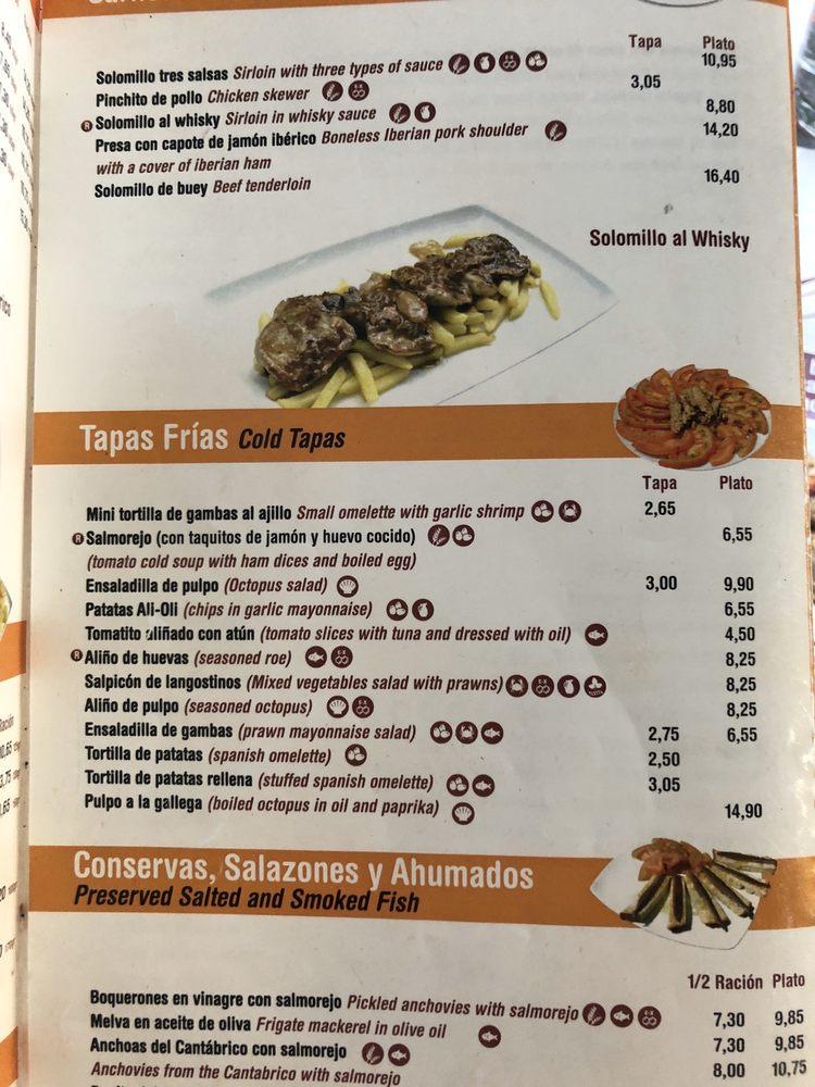 Carta de Bar Patio San Eloy Alameda, Sevilla, Alameda de Hércules