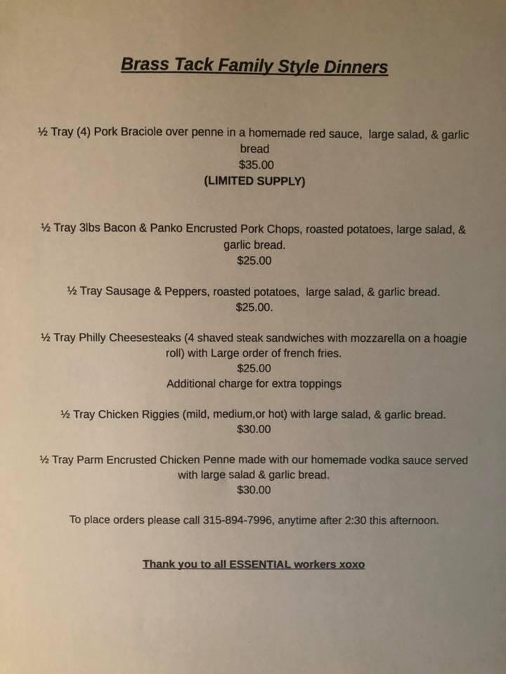Menu at The Brass Tack restaurant, Frankfort