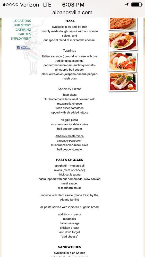 Menu at Albano's Pizza Inc pizzeria, USA, W Johnson Rd