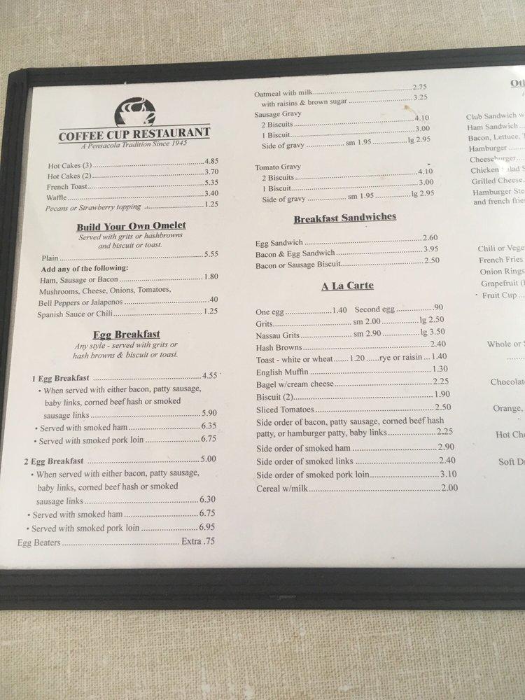 Menu at Coffee Cup Restaurant, Pensacola