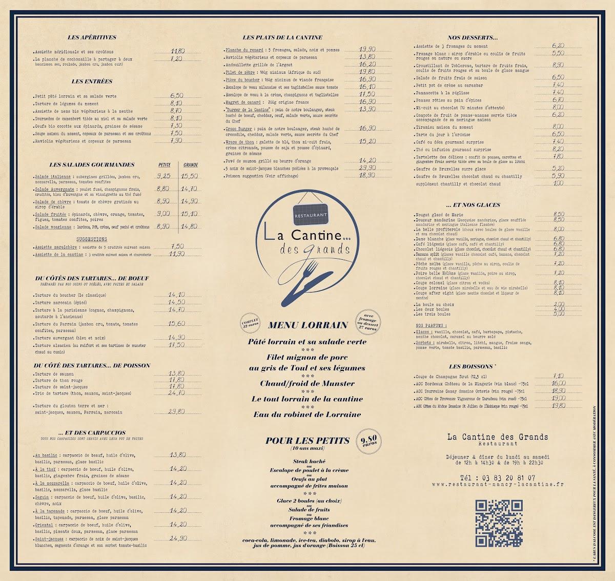 Carta de Restaurant La Cantine des grands Nancy, Nancy, 40 Av. du XX Corps