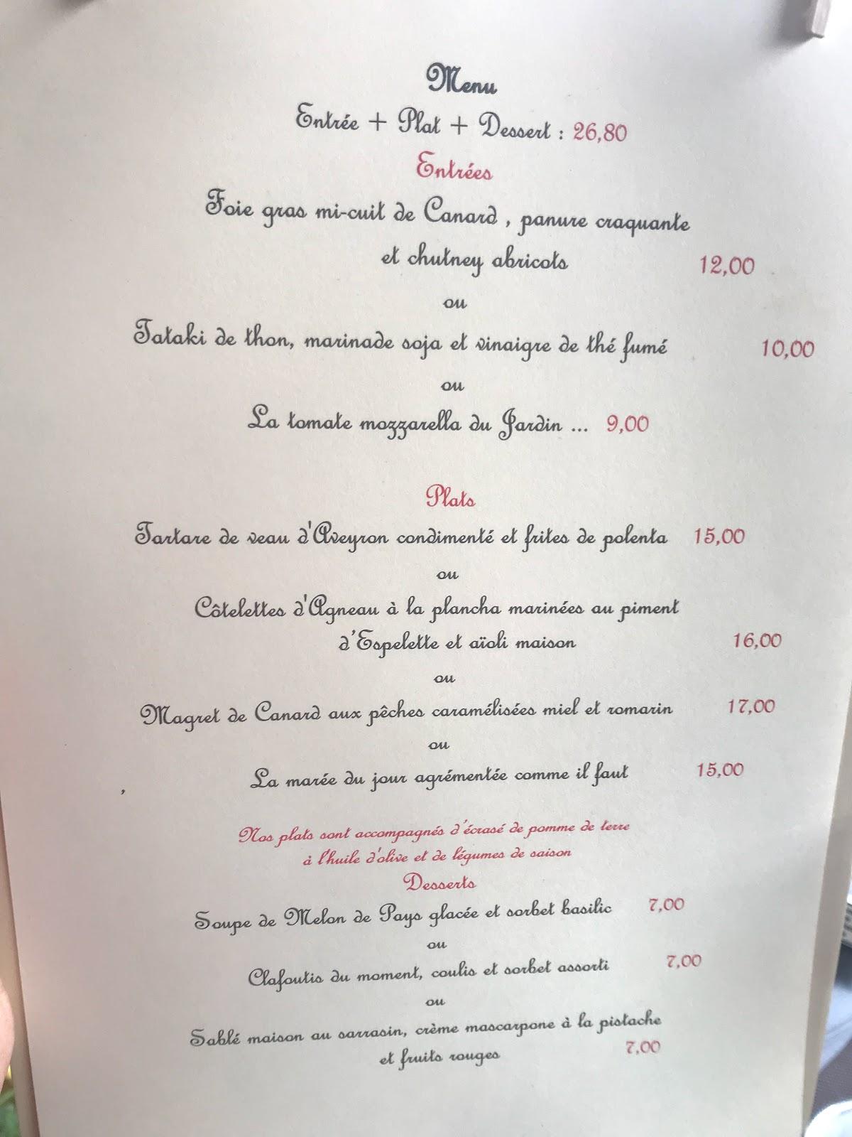 Menu at Restaurant Le Jardin, Limogne-en-Quercy, 14 Rue de Cenevières