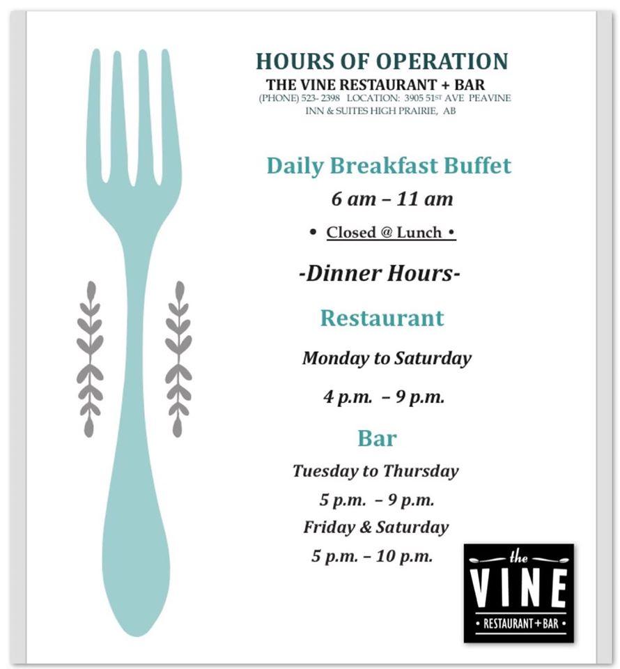 Menu at The Vine Restaurant and Lounge, High Prairie