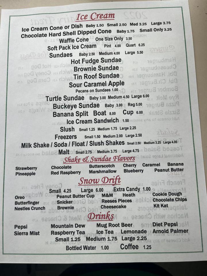 Menu at Edon Dairy Treat restaurant, Edon