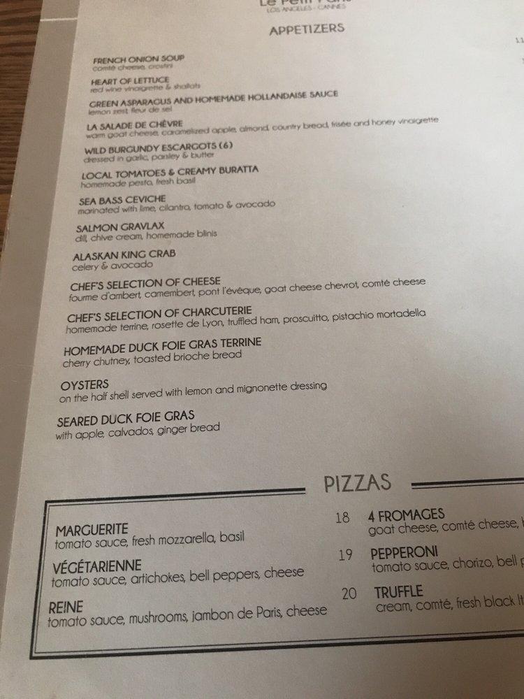 Menu at Le Petit Paris pub & bar, Los Angeles