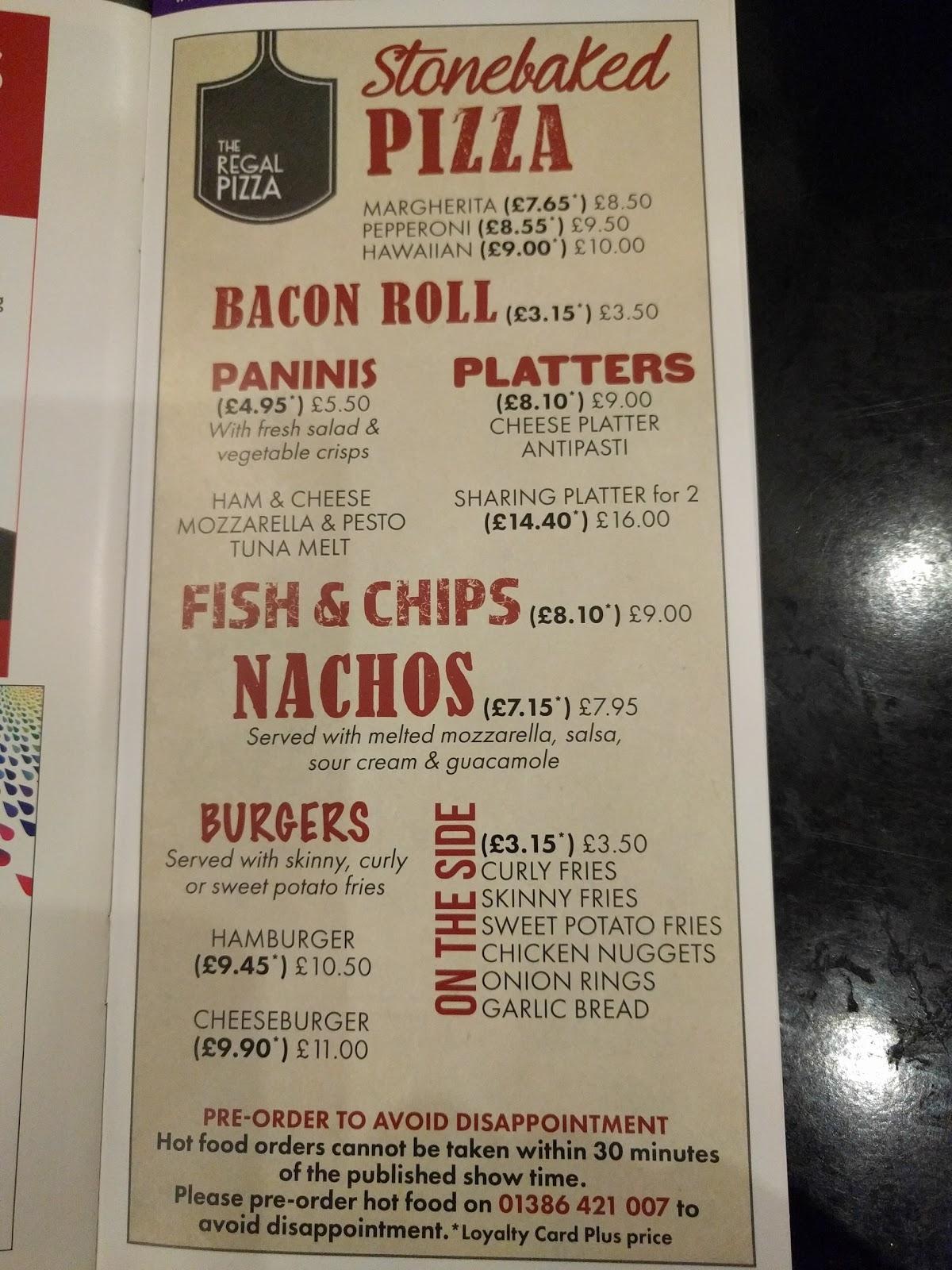 Menu at Regal Cinema Evesham pub & bar, Evesham