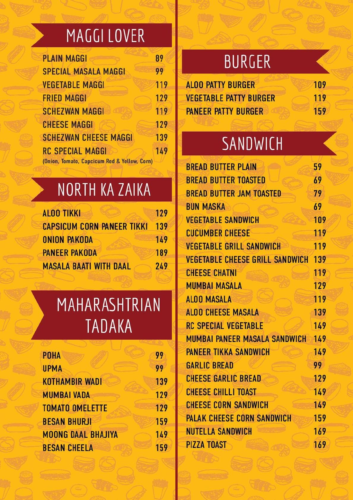 Retro Cafe menu